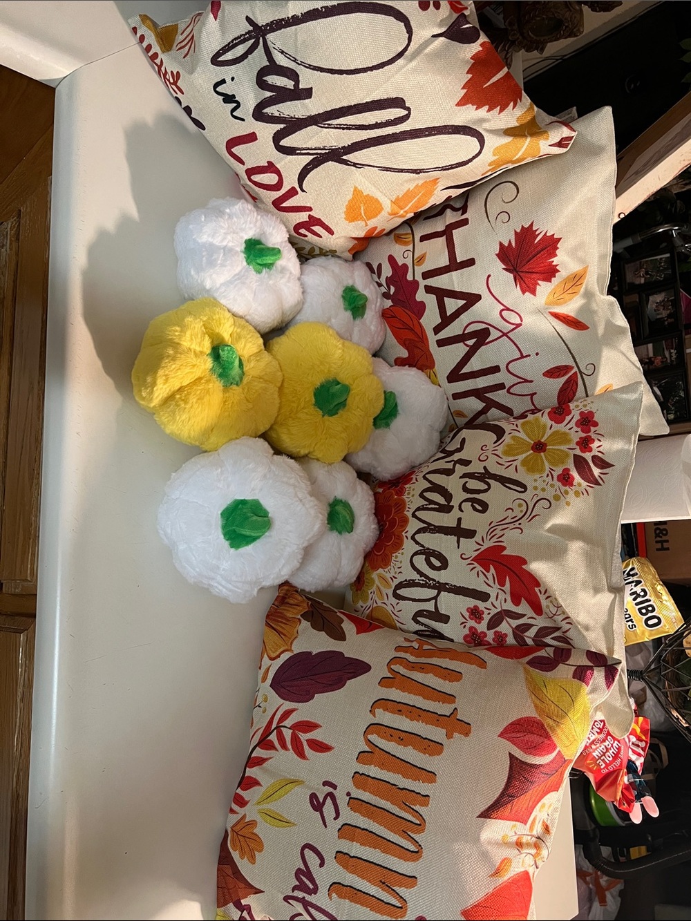 Plush Fall Pumpkin Décor Set - White & Yellow